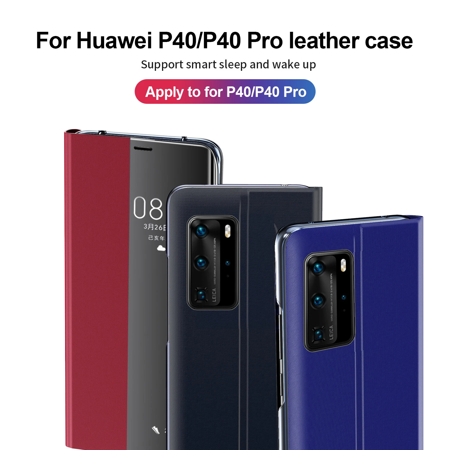 Leather Flip smart case For huawei p40 pro p30 lite p 40 E light p20 mate 20 huawey p40lite p40pro stand book phone cover coque cute phone cases huawei