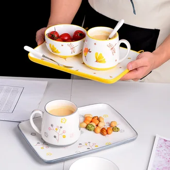 

Japanese tableware net red one person food set breakfast creative combination ceramic bowl cup plate delicate flower