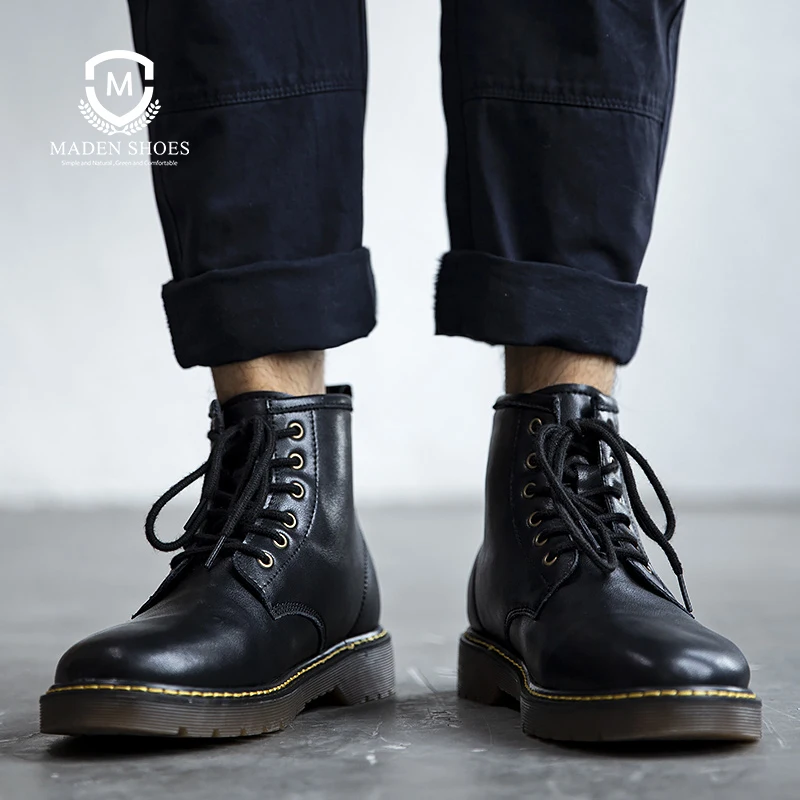 

Maden Vintage Men's Boots Comfy Lace-up Solid Leather Men's Boot Autumn Fashion Shoes Man Durable outsole Men Casual Boots