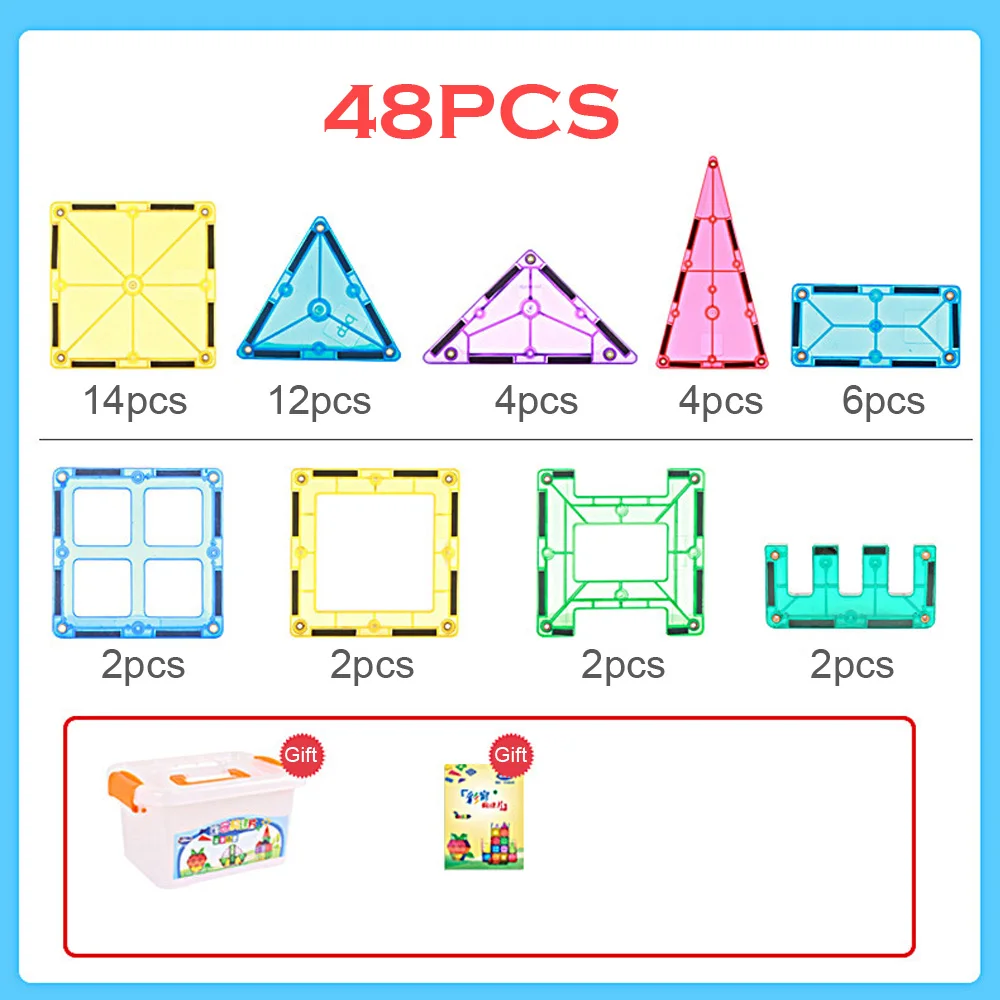 48 шт. прозрачные магнитные блоки Строительный набор прозрачные магнитные игрушки DIY дизайнерские Развивающие детские игрушки для детей Подарки