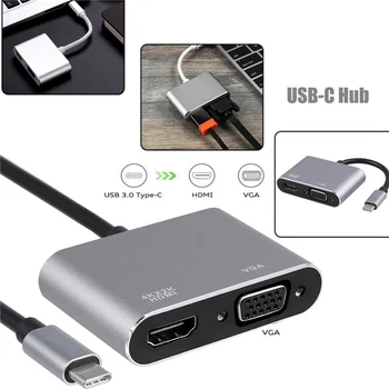 

Type-C USB-C To VGA For HDMI Multiport Adapter 4K UHD Converter Port HUB Computer Monitor Cable Notebook Converter*