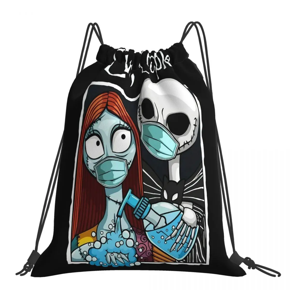 Mochila clásica con estampado de Jack y Sally para niños, bolsa con texto facial, estilo de marca, para regalo, pesadilla antes de Navidad