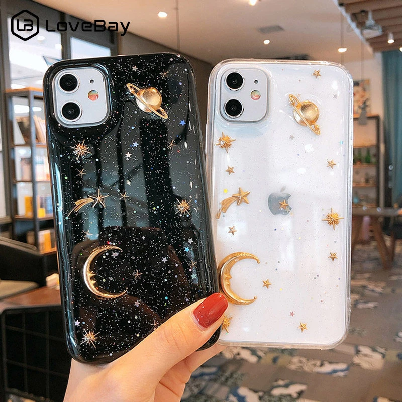 Clear Bling Moon Stars Phone Case For Iphone 13 Pro 12 7 8 6 6s Plus 11 Pro X Xr Xs Max Glitter Planet Soft Tpu Silicone Cover Mobile Phone Cases Covers Aliexpress