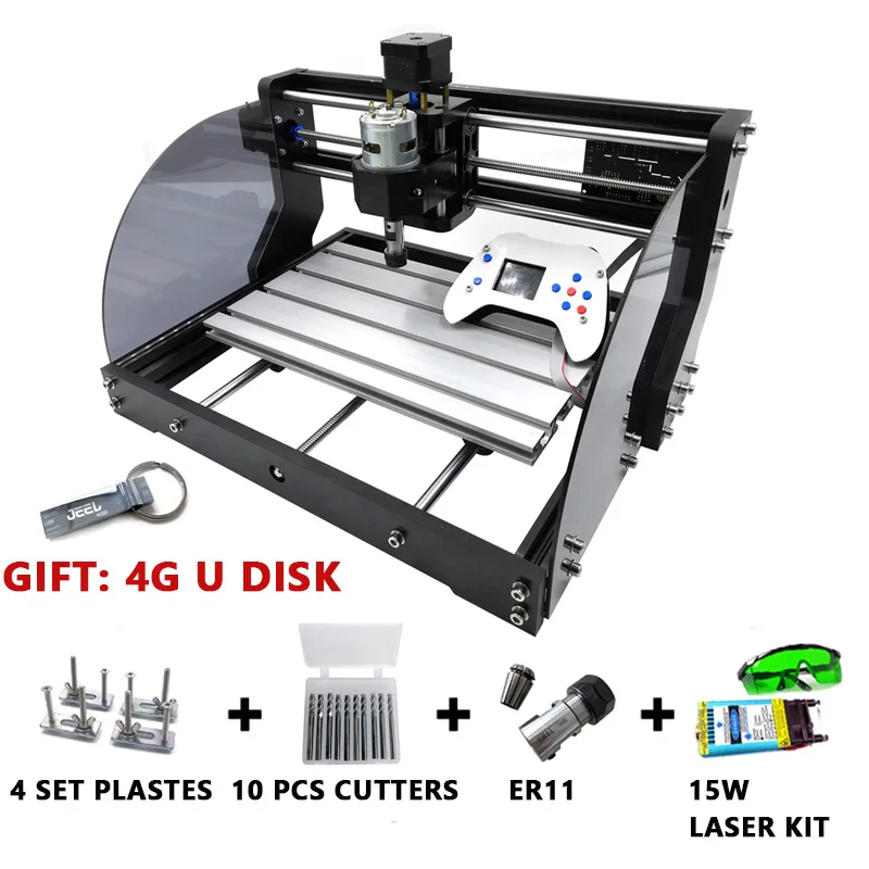 with 15W CNC 3018 Pro Max лазерный гравер GRBL DIY 3 оси pcb фрезерный лазерный гравировальный станок деревянный маршрутизатор обновление 3018pro с офлайн - Цвет: with 15W