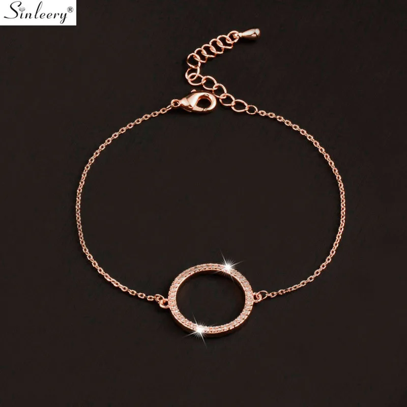 SINLEERY модные круглые браслеты с мелким кристаллом для женщин, розовое золото, серебро, звеньевая цепочка, браслет SL082 SSB
