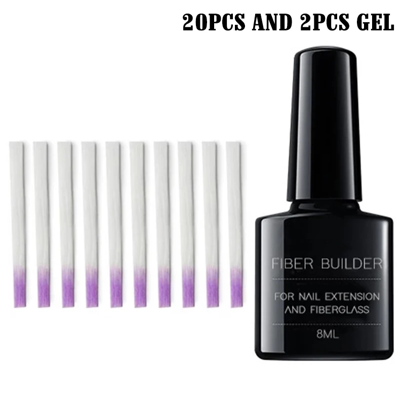 20pcs and 2pcs gel Горячая Распродажа, набор из стекловолокна для наращивания ногтей, сильная адгезия, накладные ногти, домашний салонный Маникюрный Инструмент - Цвет: 20pcs and 2pcs gel