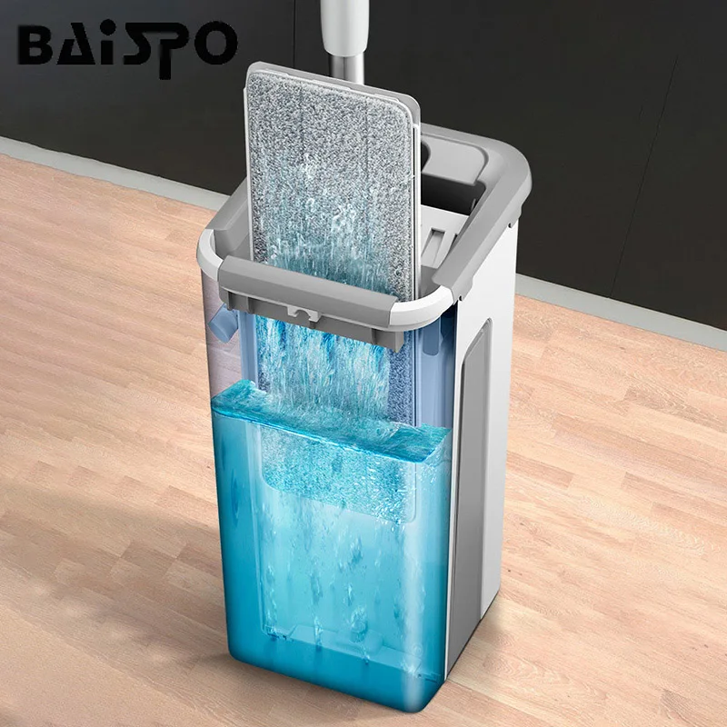 Швабра BAISPO с плоской ручкой и ведро ручной отжим без рук домашние кухонные