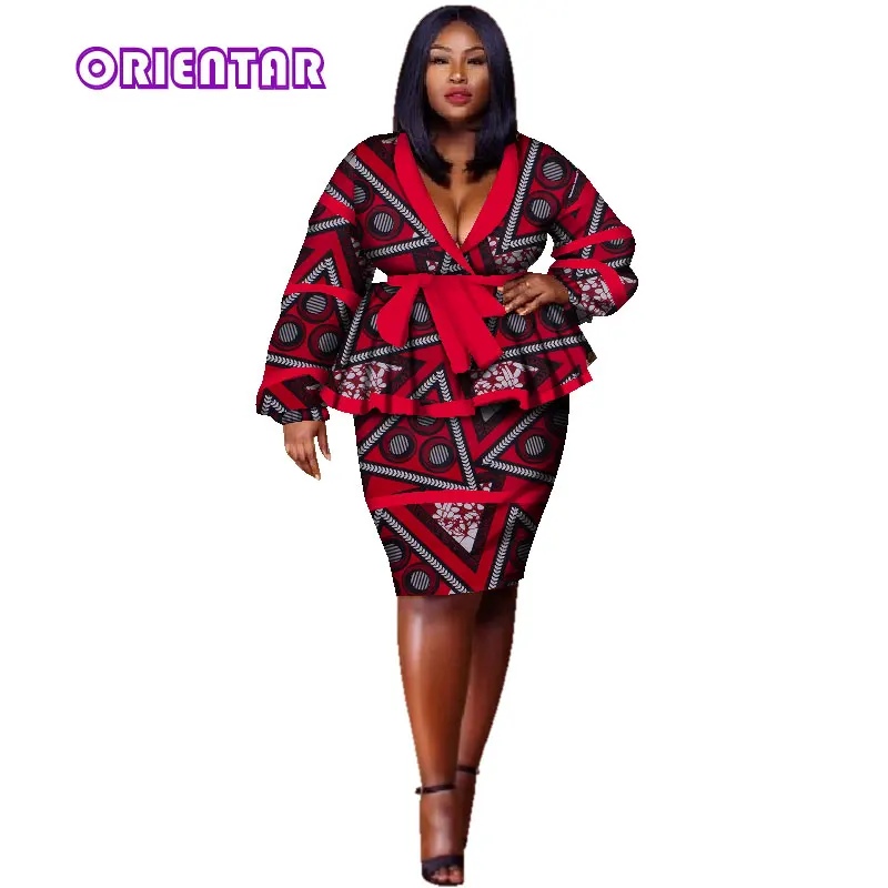 african outfits African Clothes for Women African Skirt and Tops Set Women Elegant Skirt Set Femme Bazin Riche Cotton Plus Size 2 Pcs WY2858 african wear for ladies