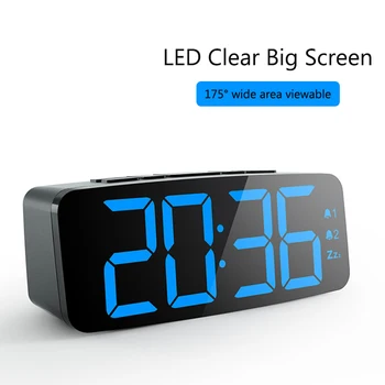 

12/24 hours Electronic nixie clock Large Number Display Table Clock Snooze Night Light with USB Cable Dual Alarm Watch