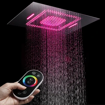 شراء60*80 سنتيمتر الأمطار رؤوس الدش مصباح ليد مزود بريموت كنترول السقف دش رئيس شلال تدليك الحمام الدش