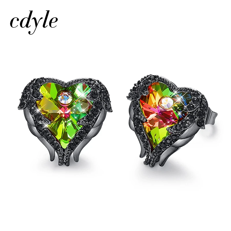 Cdestyle, медные серьги с крыльями ангела, сердце, Красный Кристалл от Swarovski, серьги-гвоздики для рождественского подарка, женские модные ювелирные изделия - Окраска металла: Olive E1752I