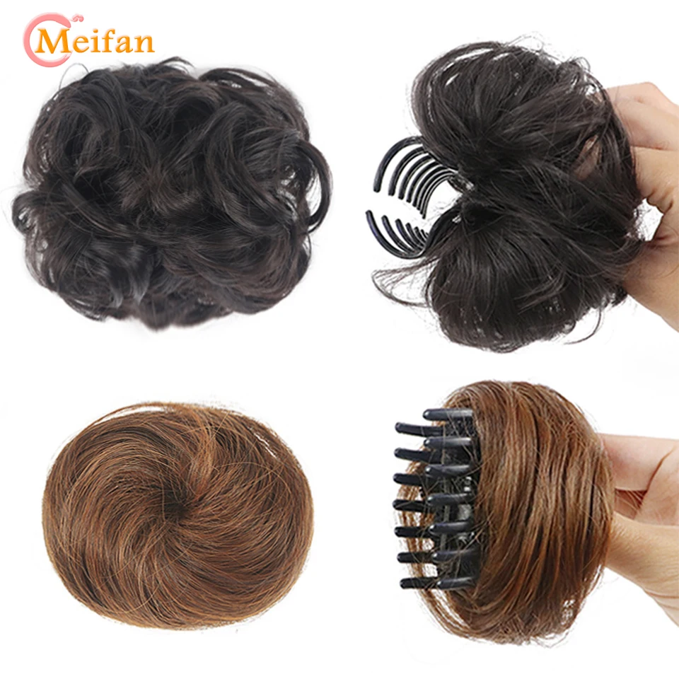 MEIFAN 합성 클로 Chignon 머리 활 작은 머리 롤빵 도넛 지저분한 Scrunchies 여성용 포니 테일 확장 감싸기