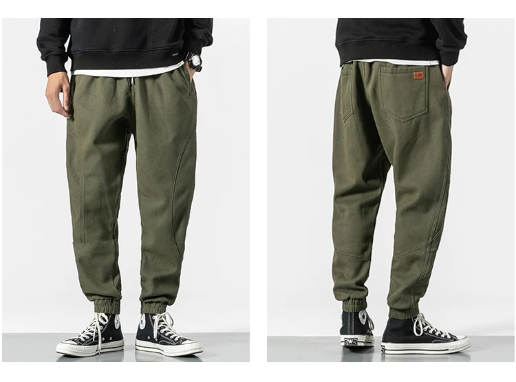 Зимний комбинезон Мужские штаны для бега теплые уличные повседневные брюки карго хип хоп брюки Подростковая шерсть пот брюки матовый - Цвет: green