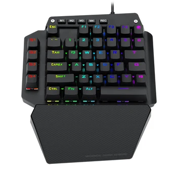 

One Handed Mechanical Gaming Keyboard with RGB Led Backlit,Blue Switches,Detachable Palmrest,USB Cable,44-Key for LOL/Wow