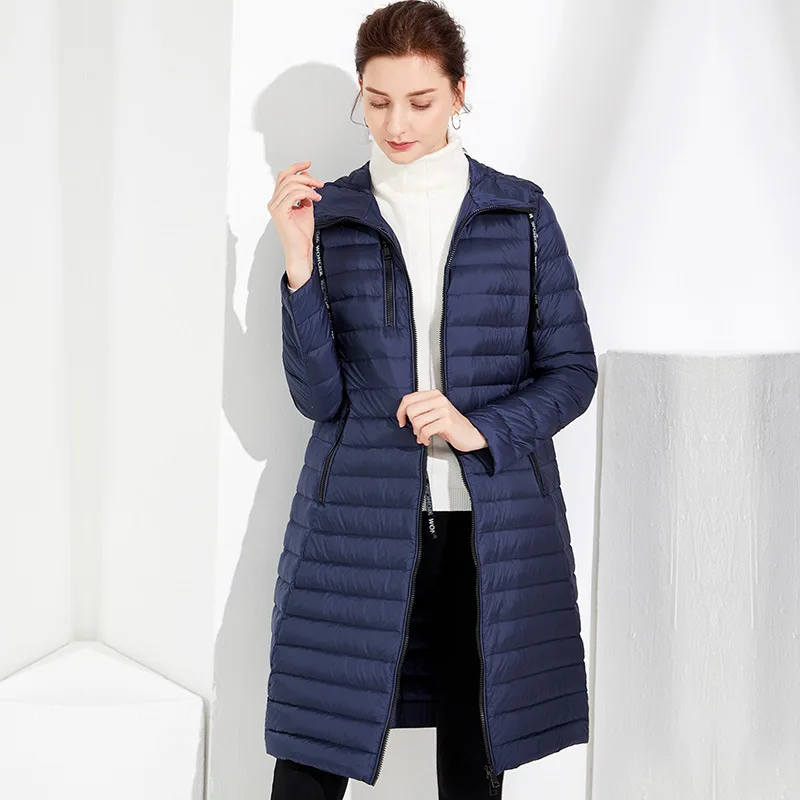 

2019 Autumn And Winter New Style Korean-style Slim Fit Thin down Jacket Women's Mid-length Hooded Casual Fashion down Jacket Coa