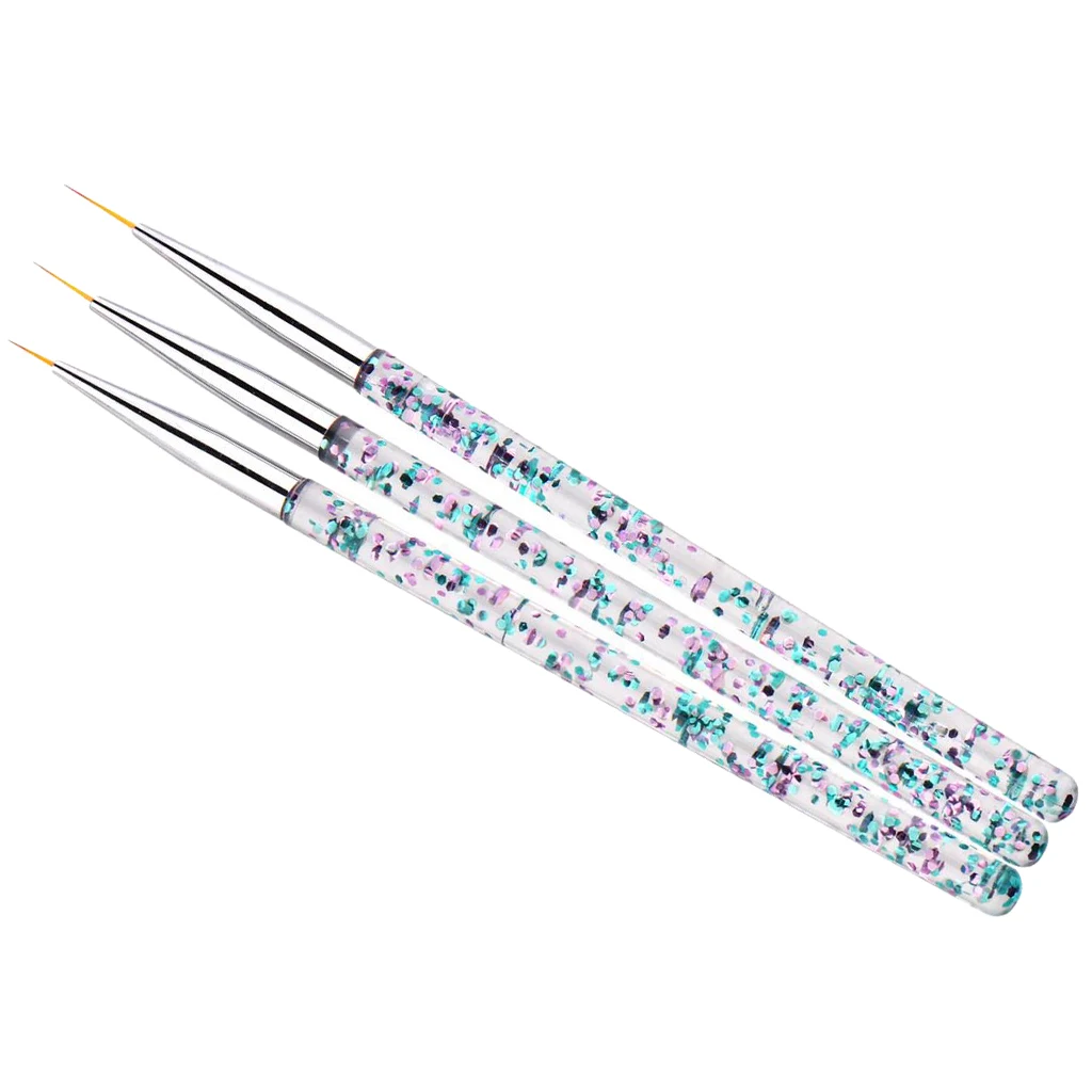 6x 3 Sizes 7/9/11mm Nail Art Brush Set For Thin Lines Fine Drawing Blending