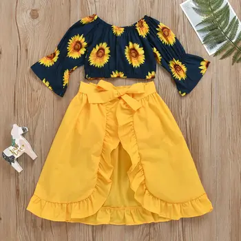 

Toddler Baby Girl Sunflower Off Shoulder Crop Tops Skirt Dress Clothes Set 1-5Y