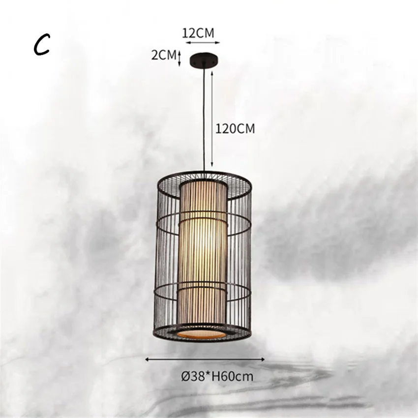 Китайский бамбуковый светодиодный люстры гостиная отель Прихожая Ресторан подвесной светильник освещение спальня Чайный домик подвесной светильник - Цвет корпуса: Black C