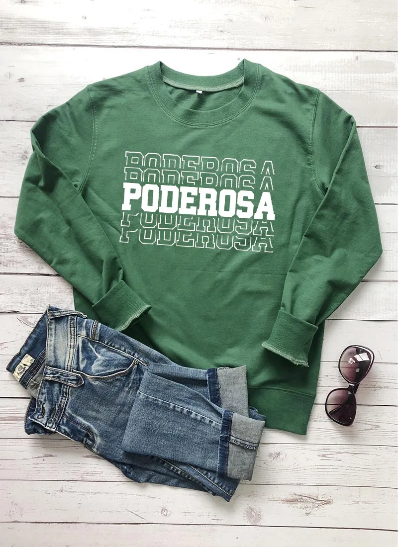 Толстовка с принтом Poderosa, Новое поступление, унисекс, забавные повседневные топы с длинными рукавами, хлопок, испанские рубашки, милые топы в стиле латины