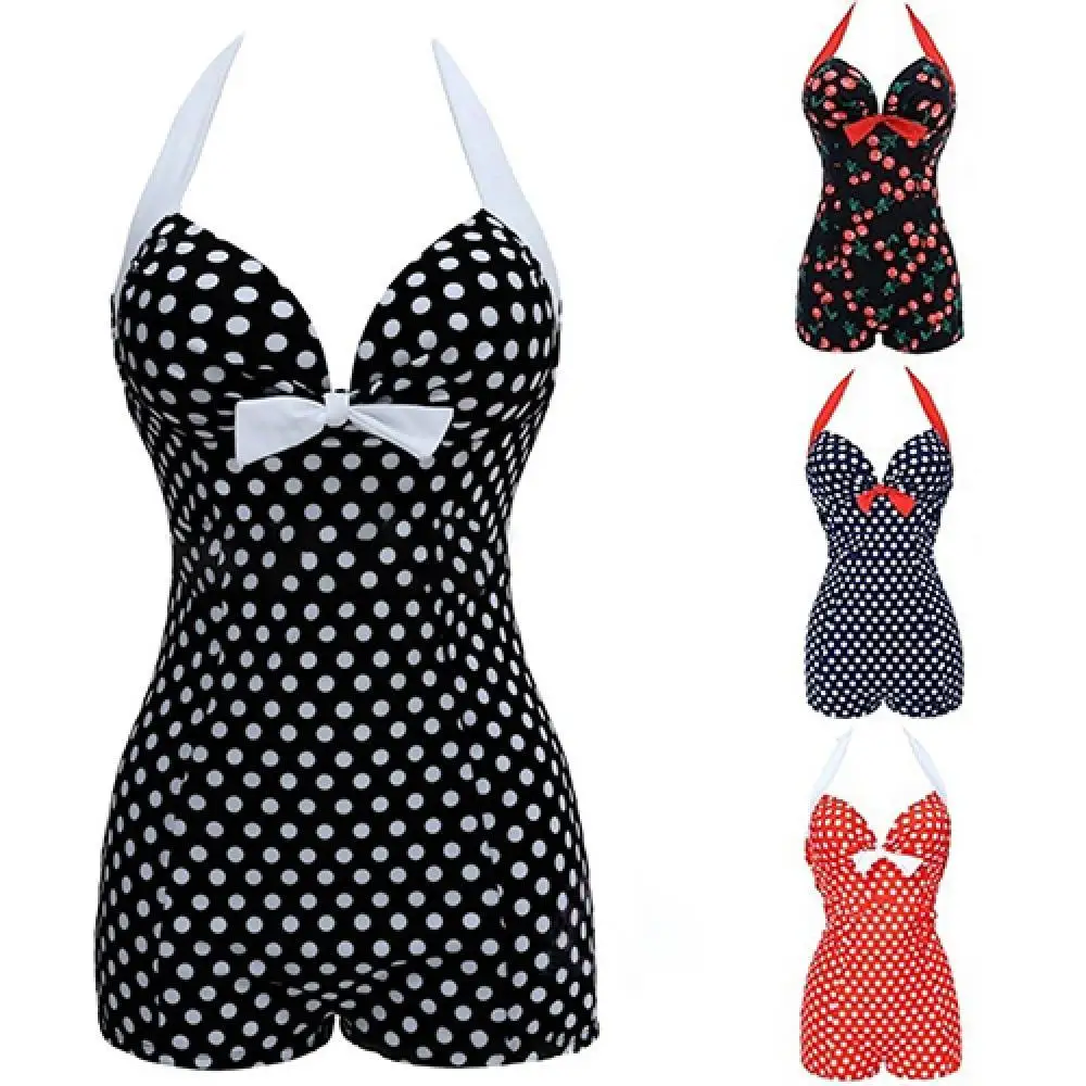 Women One-piece Bathing Suit Dotted Beachwear Push Up Monokini Swimsuit Swimwear Retro Vintage Bathing Suits Beachwear Monokini