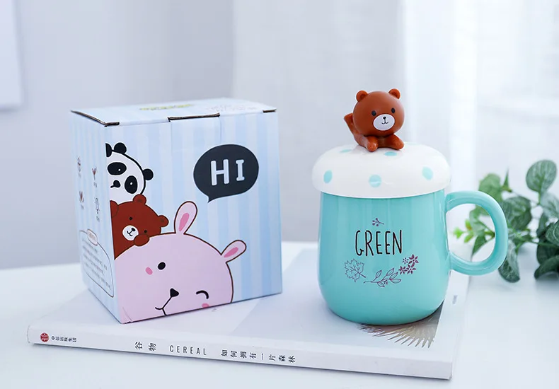 400ML cartoon creative ceramic mug mobile phone holder cup cover cute couple coffee mug with handle milk breakfast cup