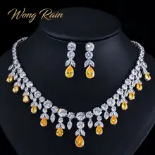 Wong Rain 925 стерлингового серебра наборы капли воды груша цитрин топаз; драгоценный камень ожерелье/серьги ювелирные изделия для вечернего наряда наборы оптом
