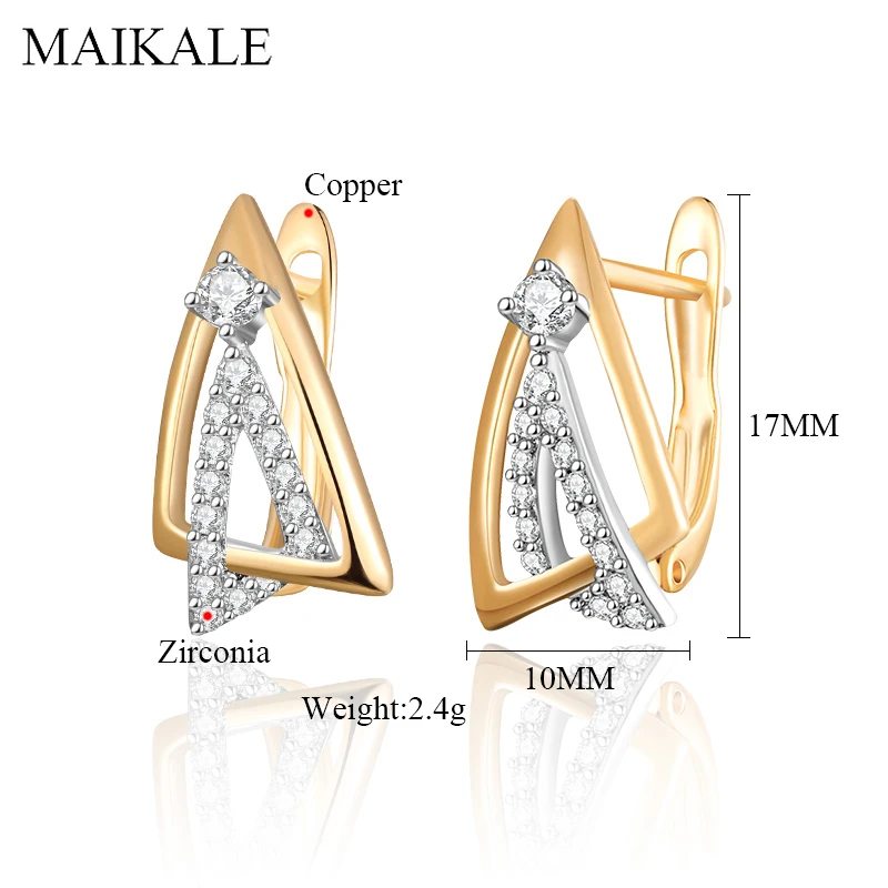 Женские треугольные серьги-гвоздики MAIKALE, популярные серьги золотистого цвета с фианитом геометрической формы, ювелирные изделия для подарка девушке и вечеринки