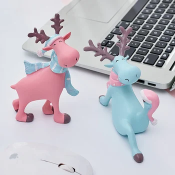 

European style Lovely Resins Christmas Deer Animal Figurines Elk Home Decoration Accessories Desk Decoration Children Birthday