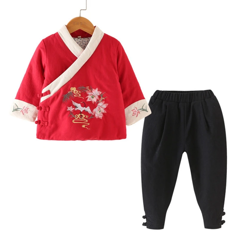 Хлопковая теплая одежда Hanfu в китайском стиле; зимняя одежда в национальном стиле; одежда в стиле ретро; хлопковый Детский костюм в стиле Тан - Цвет: style 9