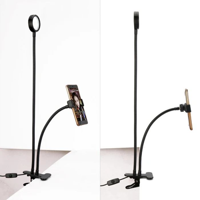 Phone Holder Clip Stand With Selfie Ring Light LED Desk Lamp for Live Stream Lazy Bracket GV99