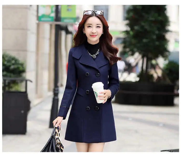 Joineles, корейский стиль, Осень-зима, Женское шерстяное пальто, однобортное, с отворотом, для офиса, женская верхняя одежда, тонкая, повседневная, размера плюс, 3xl, пальто - Цвет: Cadetblue