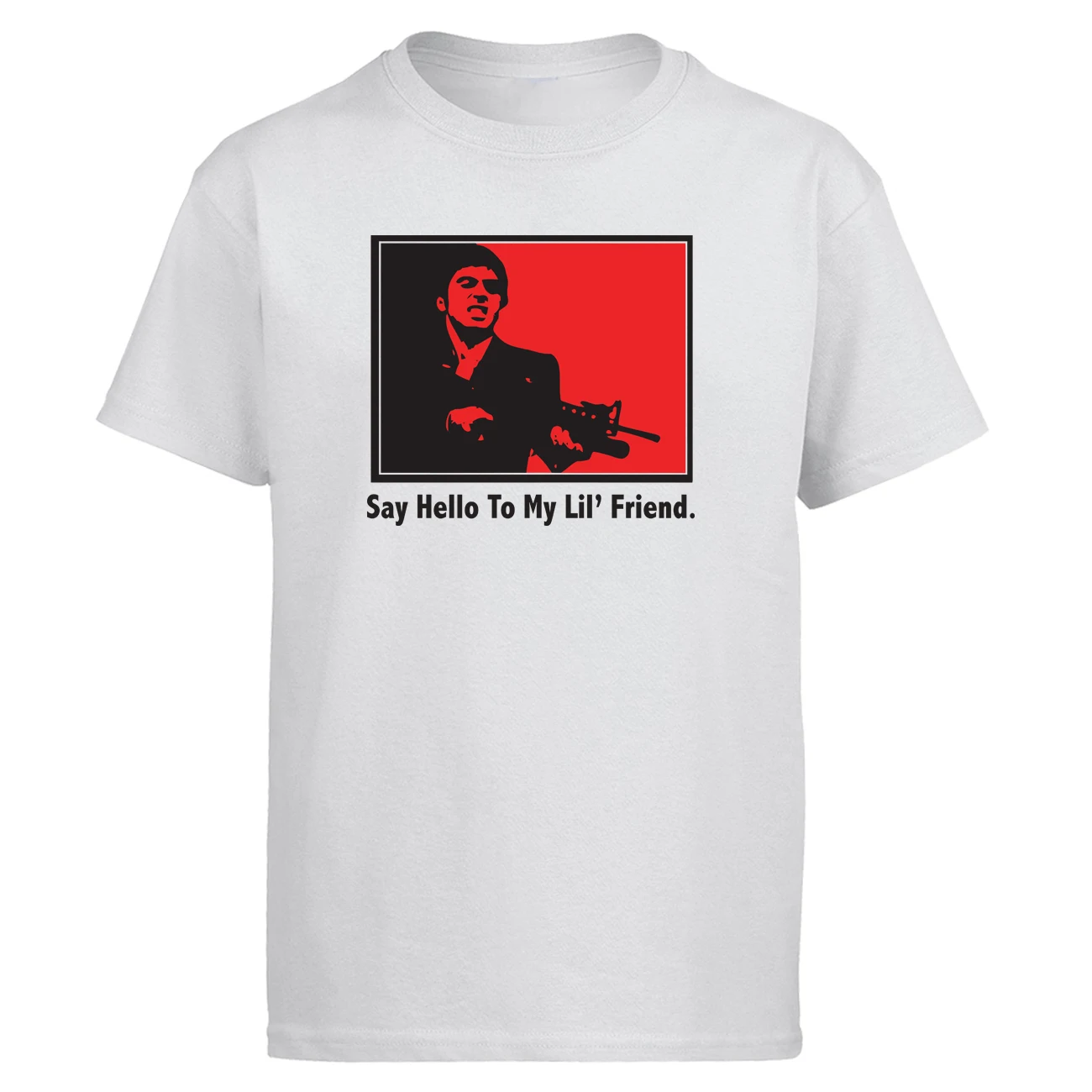 

SCARFACE Say Hello To My lil Friend Tshirt Men Movie T shirt Tshirts Summer Cotton Short Sleeve Black White T-Shirt Tees Tops