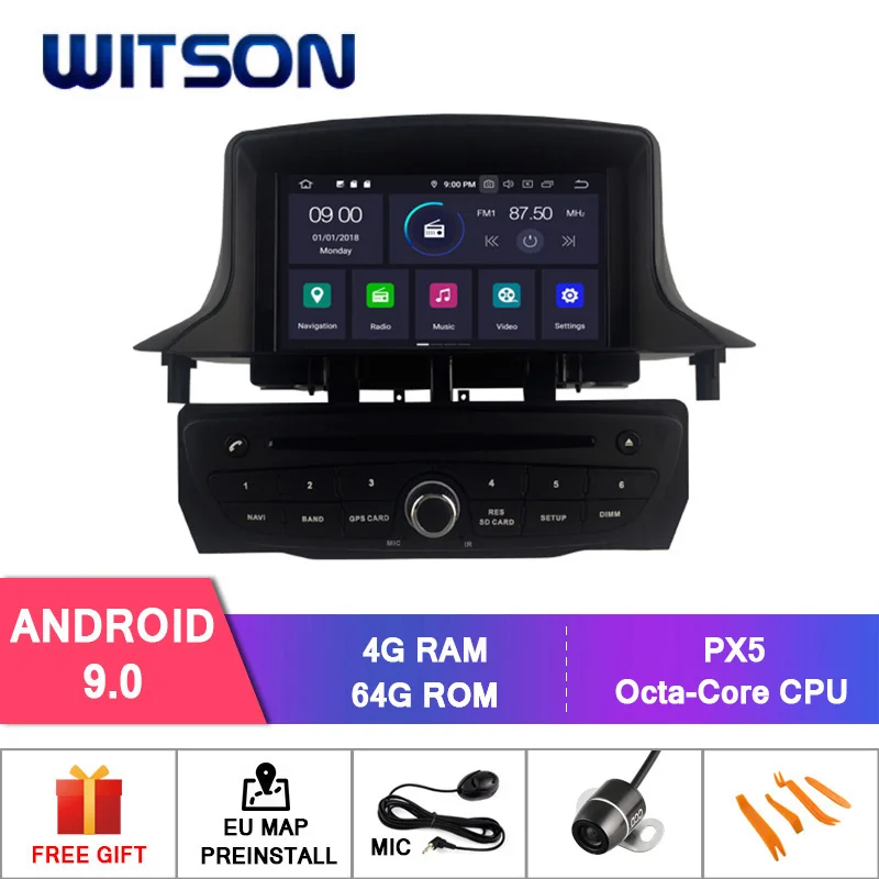 WITSON Android 9,0 Восьмиядерный(Восьмиядерный) 4G ram 64G rom автомобильный dvd-плеер gps для RENAULT Megane III 2009-2011 автомобильный аудио gps радио - Цвет: RVF5515B Android 9.0