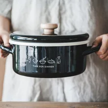 Японская крышка горшок эмалированная кастрюля уши утолщенный эмалированный фарфор горячий суп мультяшная чашка электромагнитная плита газовая общая фритюрница