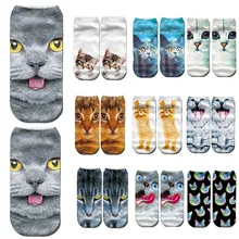 New Design Novelty 10 Pairs Women 3D Funny Cat Print Ankle Socks Cute Colorful Cartoon Cat Sock New Year Socks Gift For Adult