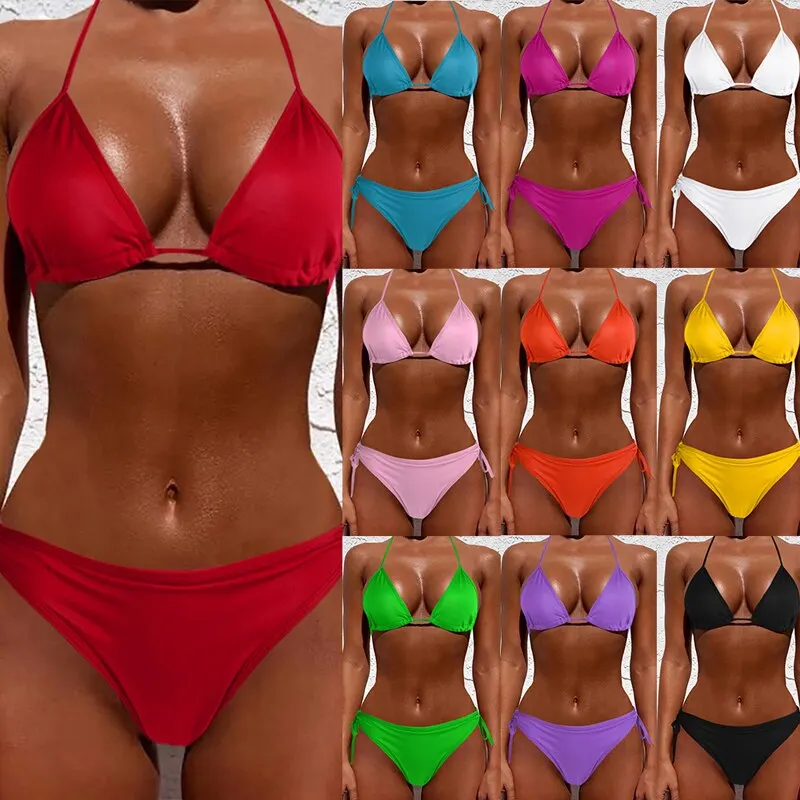 Sexy Brazilian Micro Bikini Mini Thong Bikinis Swimsuit Maillot Femme Bikinis Invisible String Swimwear Neon Pink Swim Suit Bikini Sethigh waisted bikini set