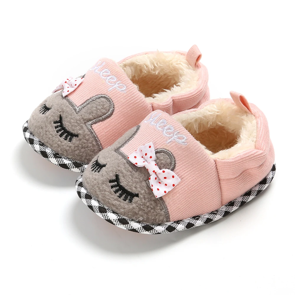 Baby Kids Girls Prewalker Shoes Cute Cartoon Animal Newborn Infant First Walkers Winter Warm Plush Soft Anti-slip Baby Shoes