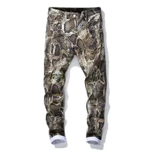 KIOVNO мужские Модные джинсы с принтом, штаны со змеиной кожей, стильные джинсовые штаны для ночного клуба, Мужская Уличная одежда