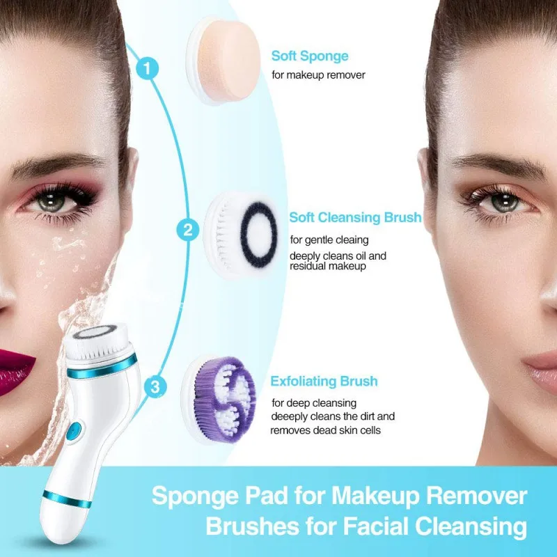 4 In 1 Ultrasonic USB Rechargeable Electric Facial Cleansing Brush Massager Pore Face Cleaning Device Brush new