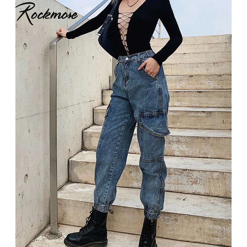Rockmore Vintage Blue High Waisted Jeans Women Jean Wide Leg Pants Harajuku Street Wear Denim Jeans Pencil Pants Lady Pockets Rockmore Vintage Blue High Waisted Jeans Women Jean Wide Leg Pants Harajuku Street Wear Denim Jeans Pencil Pants Lady Pockets