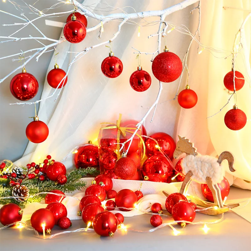 24pcs 30mm Christmas Tree Ball Decorations Party Hanging Ornament Bauble Red/Gold/Champagne/Rose Drop Pendant Xmas Home Gifts