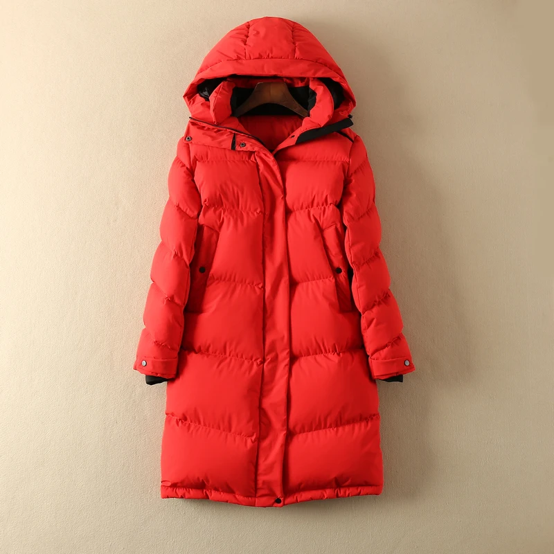 AYUNSUE 90% белая женская куртка на гусином пуху с капюшоном, длинное зимнее пальто, женская теплая куртка-пуховик, корейские женские пальто KJ3597