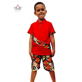 

2020 Kids African Traditional Bazin Dashiki Dress Baby Boys Wax Fabric Printed Patchwork Cotton Short Sleeve T-shirt Pants Set