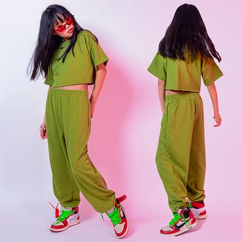 

Hip Hop Costume Girls Jazz Dance Practice Clothes Kids Street Dancing Outfit Stage Show Wear Green Short Sleeve Pants DN5782