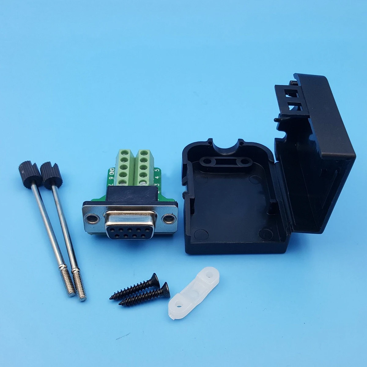 New D-SUB DB9 Female 9Pin Black Cover Screw Type Breakout Terminals Connector
