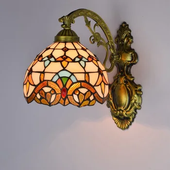 

European style color glass retro mirror lamp Baroque bedside wall lamp corridor sun flower single head glass wall lamp