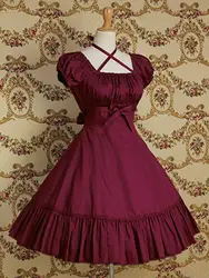 Настраиваемое милое платье лолиты с коротким рукавом с пышными рукавами, винтажное платье с оборками и бантом на Хэллоуин, Готическая