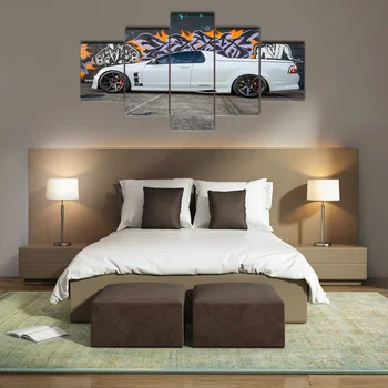 

White Sports Car Framed 5 Panels Wall Art Canvas Print Painting Modern Canvas for Wall Picture Home Living Room Decor