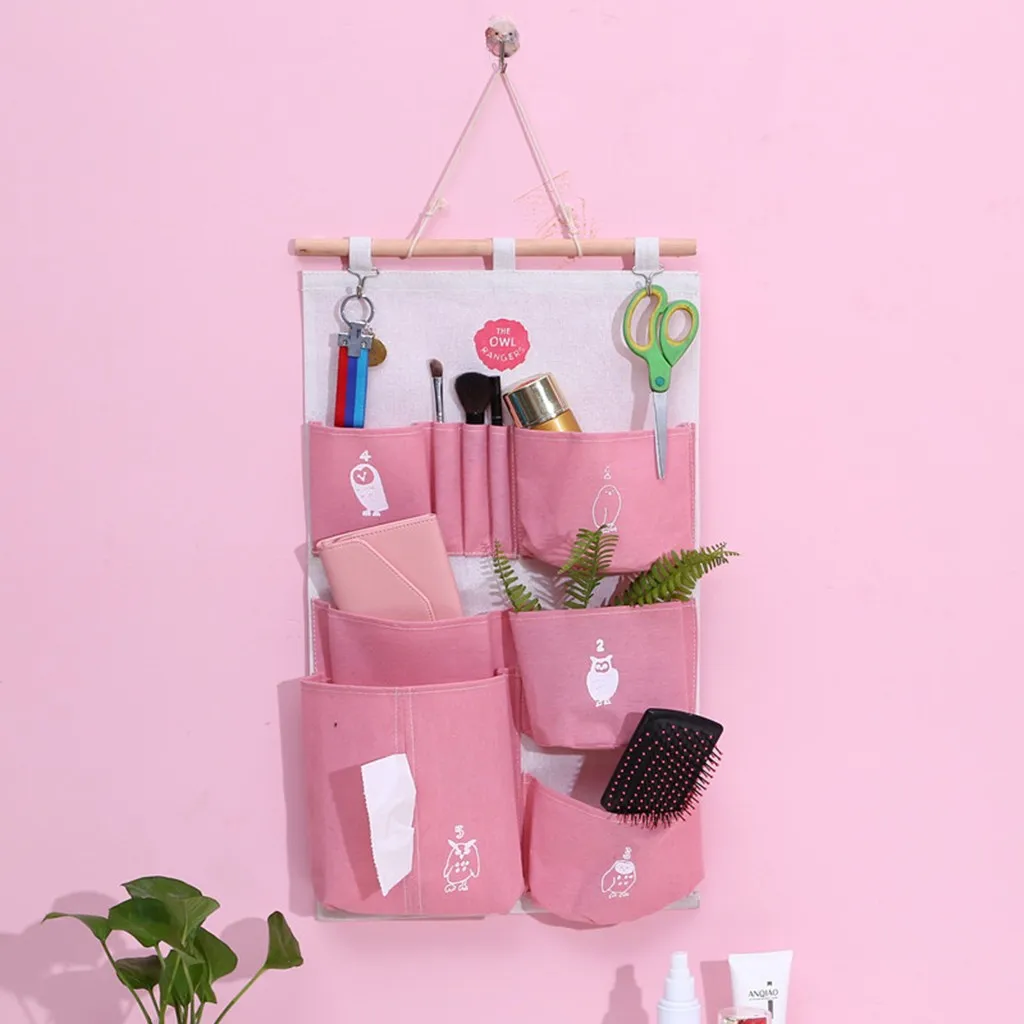 Multi-Storey Wall Hanging Storage Bags Cotton Linen Door Organizer Waterproof Pouch Bedroom Home Office Container