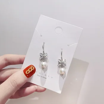 

FUN-BEAUTY Explosive S925 Silver Earrings Korean Bowknot Pearl Earrings European and American Creative Long Earrings